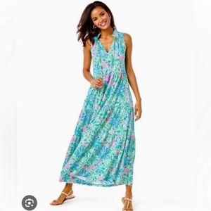 NWT LILLY PULITZER MALONE MAXI DRESS SOLEIL PINK GOOD HARE DAY SIZE LARGE 💗💗💗